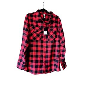 WEIV Los Angeles‎ Red and Black Buffalo Plaid Flannel Shirt Small Womens NWT